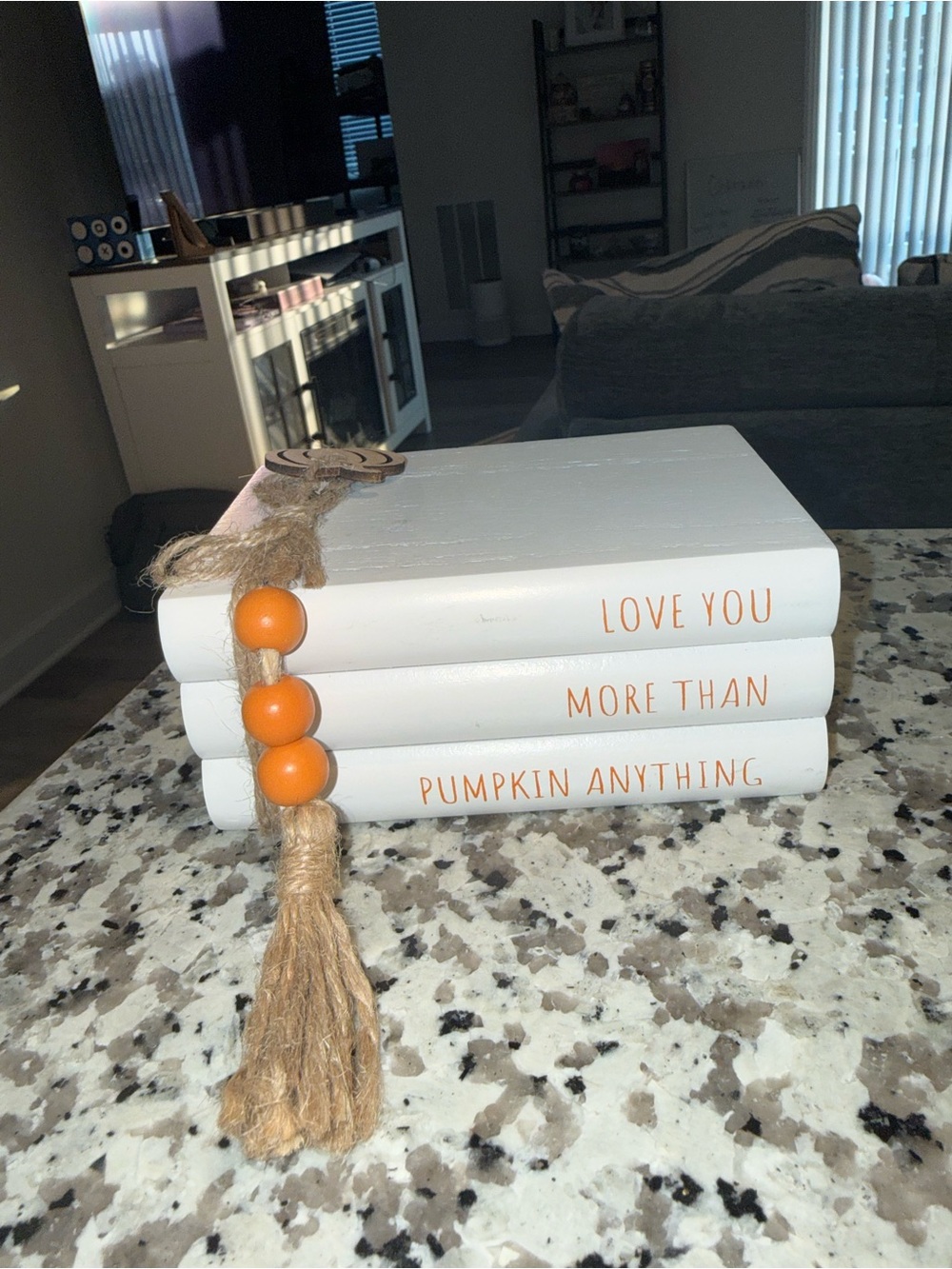 Farmhouse White Decorative Book Stacks with Orange Bead Tassel - Home Accents